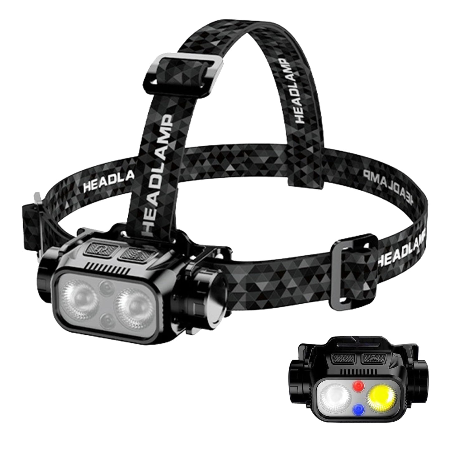 Head Torch Rechargeable, 3000mAh Super Bright 4-Color Light with Smart Sensor, Emergency Red & Blue Flash Mode, 200m Beam, 10Hrs Runtime, 45° Tiltable, Waterproof for Camping [Energy Class A]